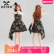 keiko新中式碎花雪纺连衣裙，2024夏季不规则，设计小飞袖旗袍裙子