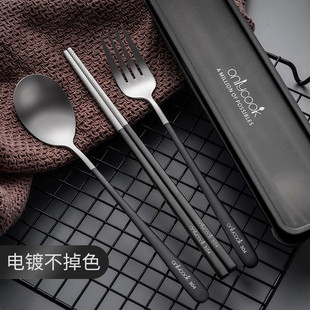 onlycook便携餐具三件套不锈钢筷勺套装收纳盒学生，筷子勺子叉子