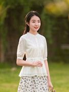 白色设计感短袖衬衫女2023夏季显瘦文艺气质小众别致时尚上衣