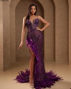 dress时尚抹胸紫色开叉气质女王修身鱼尾晚装年会晚宴红毯轻礼服