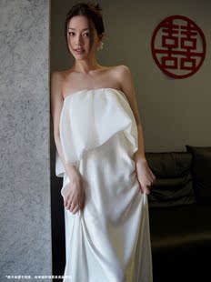 晨袍女新娘婚礼高腰孕妇可穿订婚领证礼服小众轻婚纱高级感白色