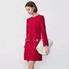朗姿羊毛2023年秋冬红色，小香风连衣裙气质，修身显瘦裙子敬酒服