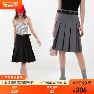 范洛2024年夏季黑色百褶半身裙，女学院风复古高腰，显瘦a字裙子