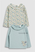 英国Next女童薄荷绿色印花长袖T恤卡通老鼠打底衫632-509