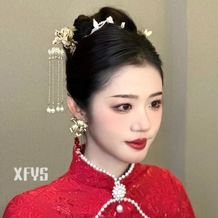 新娘耳环红色喜字流苏耳钉，新中式结婚礼服，复古敬酒服耳饰品