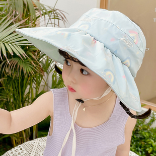 儿童遮阳帽防紫外线可爱女童空顶帽夏季沙滩帽子太阳帽贝壳防晒帽