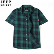jeep吉普春夏衬衫男夏季短袖薄款衬衣英伦，风时尚格子大码长袖