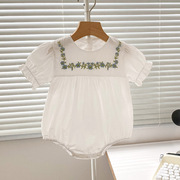 婴儿包屁衣夏季薄款女宝宝，白色短袖三角哈衣新生儿，夏装0-1岁3个月