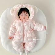 婴儿衣服女宝宝冬装连体，夹棉服厚外出抱衣外套3个月1岁0冬季6超萌