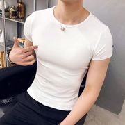 2024运动紧身短袖t恤纯色打底衫潮流韩版修身青年社会小伙男