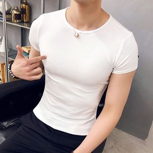 2024运动紧身短袖t恤纯色，打底衫潮流，韩版修身青年社会小伙男