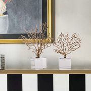 海家居装饰品软奢华创意，摆件客厅水晶珊瑚铁树，摆设金属欧式工艺品