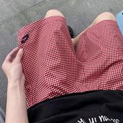 格子短裤男夏季薄款速干美式复古潮牌沙滩裤青少年宽松休闲五分裤