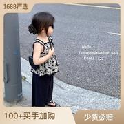韩系童装女童背心夏时髦(夏时髦)外穿碎花吊带衫，宝宝洋气休闲儿童薄款套装