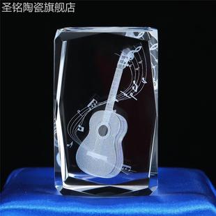 浦江水晶工艺品3D模型内雕吉他萨克斯乐器镇纸摆件纪念