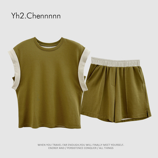 YH2.Chennnnn小宸家 实用性懒人套装飞袖短款宽松T恤短裤两件套装