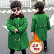 军冬大衣儿童军大衣冬装，棉袄加绒加厚东北棉袄男童中长款绿色棉衣