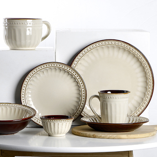 欧式浮雕陶瓷餐具家用西餐盘浅口碗沙拉碗水杯小碗创意盘碗杯套装