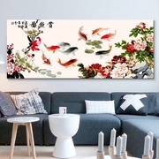 diy数字油画客厅锦鲤，风景手绘填色油彩装饰画，大幅赏鱼图