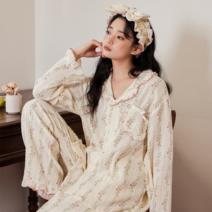 《蔷薇如雨》a类，棉纱法式甜美纯棉，长袖睡衣女春季家居服套装