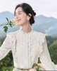 茵曼法式荷叶边衬衫女装2023年秋季纯棉长袖衬衣小飞袖白上衣