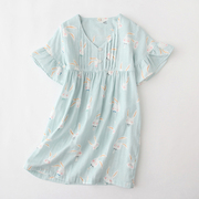日系夏季纯棉纱布女童短袖，睡裙亲子家居服，儿童睡衣全棉透气舒服