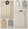 Vintage复古夏季雪纺长短袖纯色清凉条纹长袖衬衫百搭女装  Y49