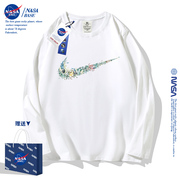 NASA儿童白色长袖t恤春秋薄款2024秋装男女童装打底儿童上衣
