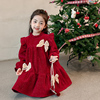 女童秋冬连衣裙儿童红色新年裙子加绒小女孩公主裙拜年服周岁礼服