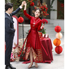新中式马面裙敬酒服2023新娘，套装婚服冬季酒红色上衣订婚礼服