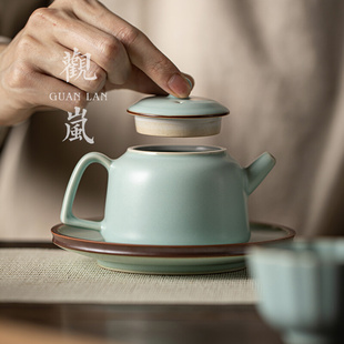 观岚汝窑天青茶壶陶瓷，单壶家用功夫茶具，冲茶壶可养开片汝瓷高档壶