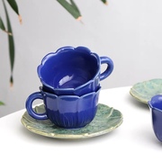 复古窑变日系花朵系列蓝色瓷茶杯水杯咖啡杯办公室马克杯200ml