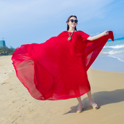海南三亚沙滩裙大码白色海边度假胖mm200斤显瘦泰国超仙长裙