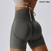 Vitality Girls瑜伽服运动短裤透气笑脸蜜桃提臀高腰紧身健身裤女