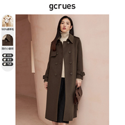 gcrues韩系双面羊毛呢外套，女秋冬季2024年高端双排扣呢子大衣