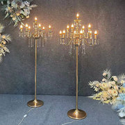 婚庆道具婚礼舞台布置铁艺电镀金色多头水晶路引灯立式Ｔ台装饰灯