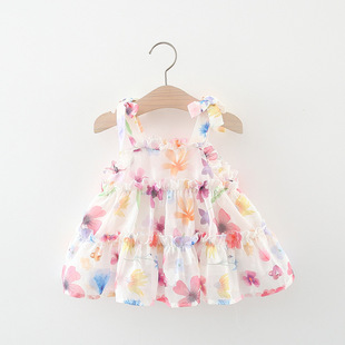 婴儿女童夏季雪纺蛋糕连衣裙，小宝宝洋气童装无袖吊带公主裙子