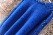 宝石蓝手工镂空钩花袖毛茸茸原单套头毛衣2021安哥拉兔毛毛衣