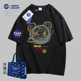 NASA联名2024夏季字母印花男女同款短袖纯棉情侣T恤01
