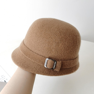 羊毛呢帽子女士秋冬显脸小礼帽赫本风法式优雅复古渔夫帽盆帽