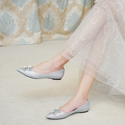 婚鞋女2021年新娘鞋平跟单鞋孕妇公主，水晶婚纱鞋亮片平底鞋