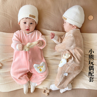 婴儿衣服秋冬连体衣，加绒加厚保暖外出男女，宝宝冬季哈衣新生儿冬装
