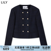 商场同款lily女装优雅复古小香风气质双排扣短外套