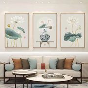 客厅装饰画新中式沙发背景墙挂画现代简约壁画免打孔有框画三联画