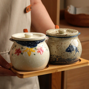 日式调料罐陶瓷调味罐套装，盐罐猪油罐，家用罐子辣椒油罐厨房调料盒