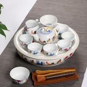 中式家用鸡缸杯茶具套装仿古大明成化斗彩茶杯，陶瓷茶盘茶壶礼盒装