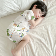 儿童连体睡衣夏季男童短袖，1一2岁宝宝恐龙睡袍，薄款男宝连身防着凉