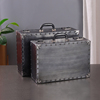 银色仿铝复古手提箱道具工业风长方形皮质行李收纳箱橱窗装饰摆件