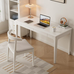 北欧白色实木书桌简约家用学生，写字桌卧室长条办公简约现代电脑桌