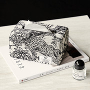 复古提花皮革创意家用餐巾纸盒 高档轻奢高级感北欧风纸巾盒黑色